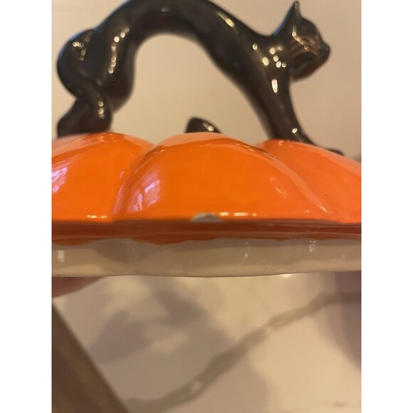 NEIMAN MARCUS  BLACK CAT BLACK BAT MOTIF HALLOWEEN PUMPKIN COOKIE JAR RARE read - Picture 7 of 13